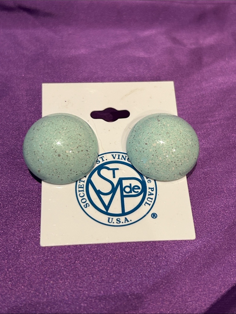St. Vincent de Paul Pale Mint Round Statement Earrings